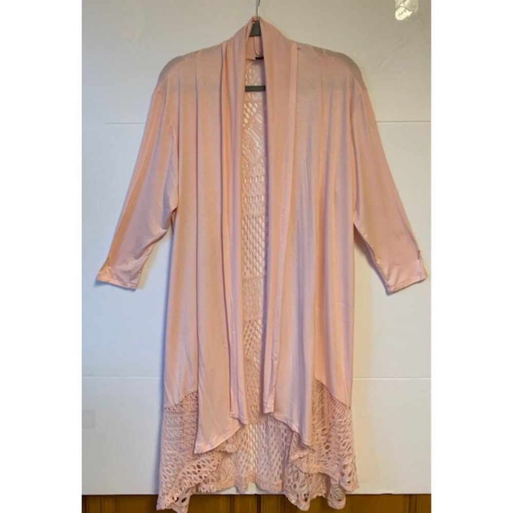 Beautiful Woman's Long Pink Lace Cardigan - great addition to wardrobe